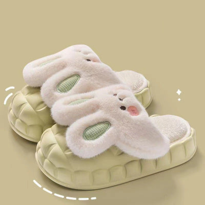 Fluffy Bunny Slippers – Thick Sole Winter Home Slides"