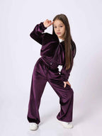 Girls Velvet Tracksuit Set | Hooded 2-Piece, 5 Colours