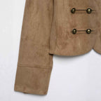 Suede Texture Rope Knot Button Zipper Jacket for Women
