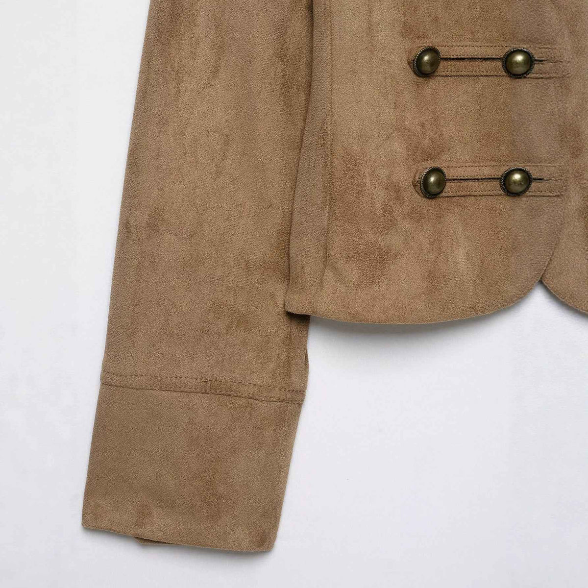 Suede Texture Rope Knot Button Zipper Jacket for Women