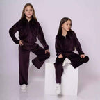 Girls Velvet Tracksuit Set | Hooded 2-Piece, 5 Colours