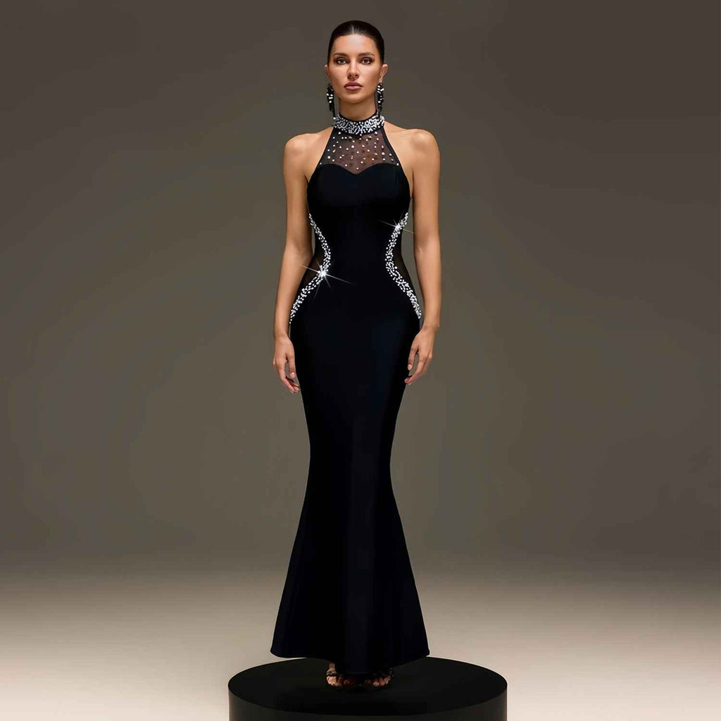 Neck Hanging Heavy Industry Beaded Evening Dress Women's Backless Slim-fit Fishtail Long Dress