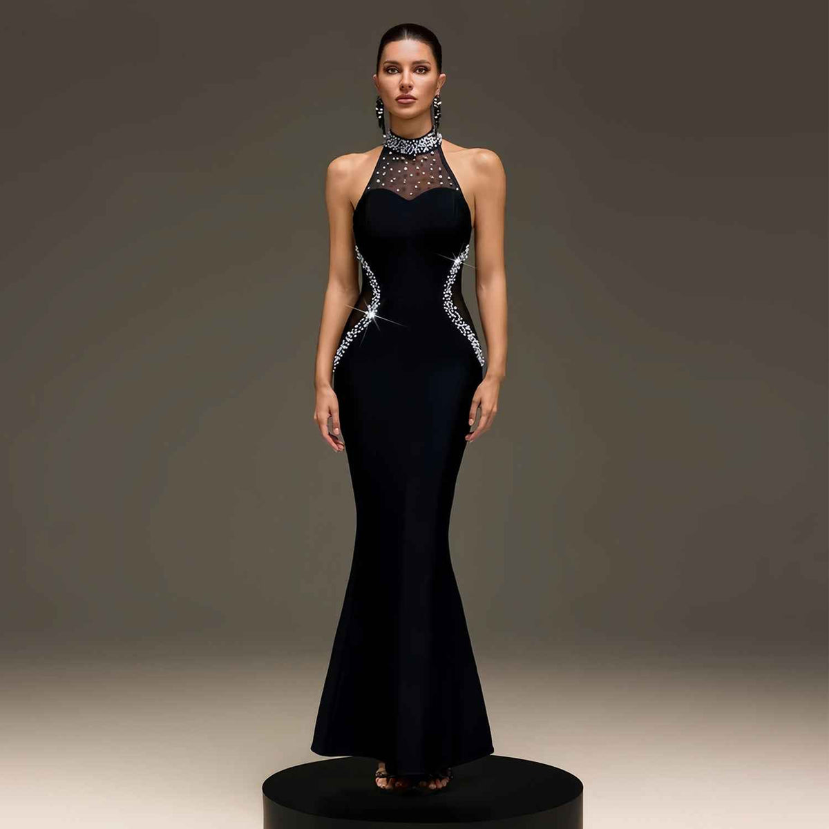 Neck Hanging Heavy Industry Beaded Evening Dress Women's Backless Slim-fit Fishtail Long Dress