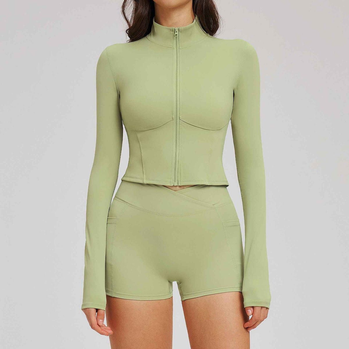 Spring Sport Set, Bare-Feel Zipper Fashion Casual Outfit, Fitness Running Activewear Set