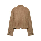 Suede Texture Rope Knot Button Zipper Jacket for Women