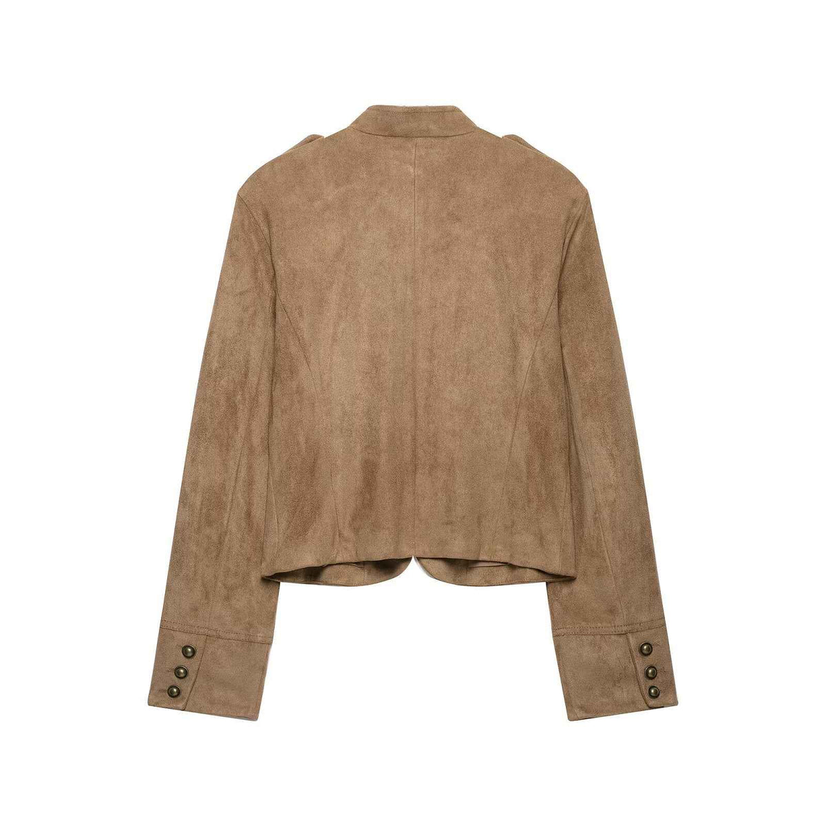 Suede Texture Rope Knot Button Zipper Jacket for Women