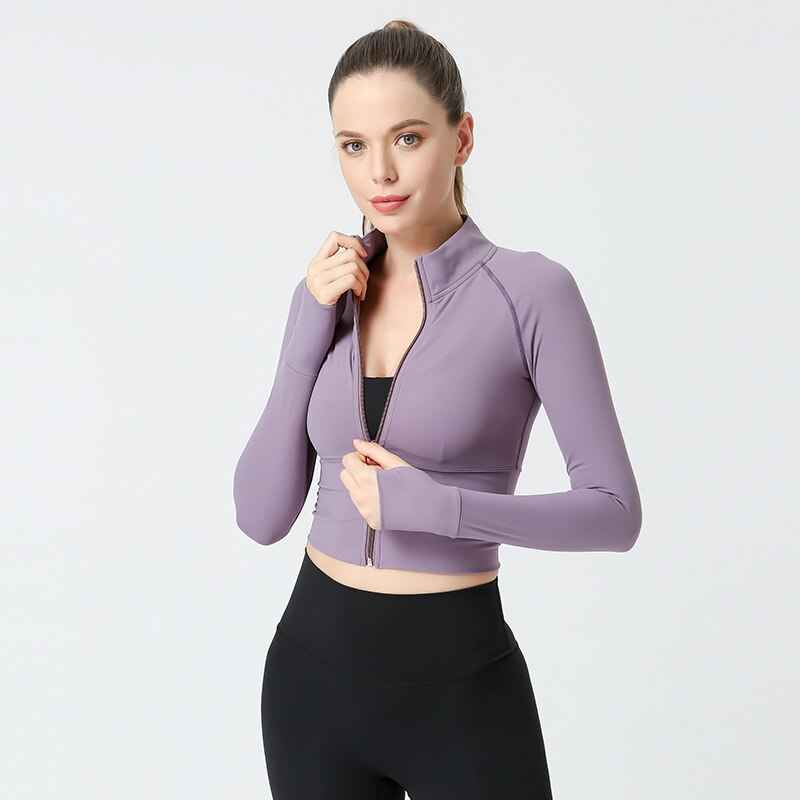 Nude Zipper Fitness Gym tops Long Sleeve yoga shirts Autumn and winter Slim running jacket Quick dry sports jackets coats