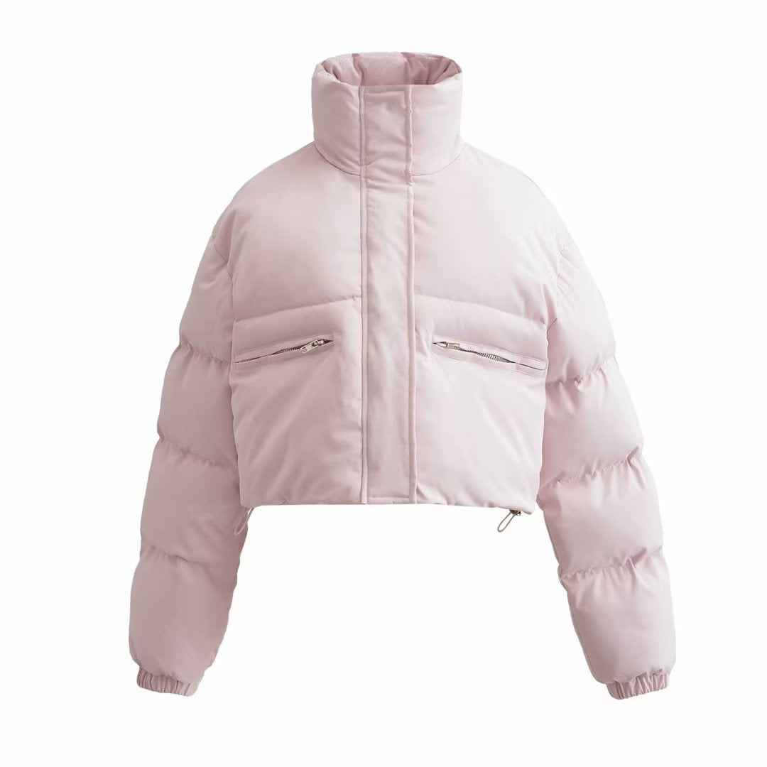 Winter stand up collar pocket zipper bread jacket short cotton jacket warm jacket for women