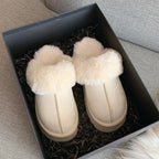 Platform Fur Cuff Slippers – Women's Suede Winter House Shoes