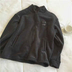 Double sided fleece jacket for women autumn and winter semi high neck zipper cardigan hoodie for women