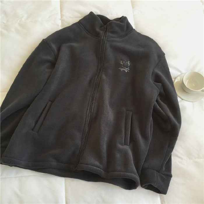 Double sided fleece jacket for women autumn and winter semi high neck zipper cardigan hoodie for women