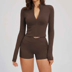 Spring Sport Set, Bare-Feel Zipper Fashion Casual Outfit, Fitness Running Activewear Set