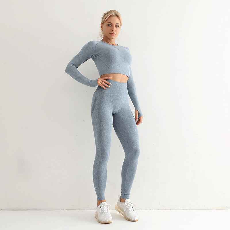 Seamless Yoga Suit Women's Long Sleeve Sports Top High Waist Hip Lifting Sports Tights Pants