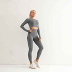 Seamless Yoga Suit Women's Long Sleeve Sports Top High Waist Hip Lifting Sports Tights Pants