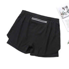 Fake Two Piece Double Layer Sports Shorts, Quick Drying, Breathable, Anti Glare Running, Training, Fitness Shorts, Summer Mens