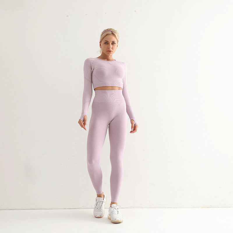 Seamless Yoga Suit Women's Long Sleeve Sports Top High Waist Hip Lifting Sports Tights Pants