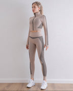 Seamless Zip Up Gym Set – Women's Two-Piece Running & Yoga Wear