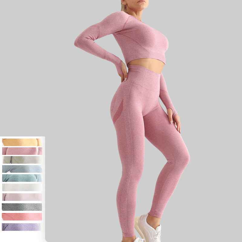 Seamless Yoga Suit Women's Long Sleeve Sports Top High Waist Hip Lifting Sports Tights Pants