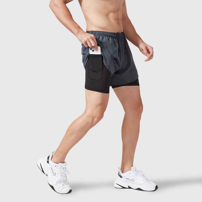 Fake Two Piece Double Layer Sports Shorts, Quick Drying, Breathable, Anti Glare Running, Training, Fitness Shorts, Summer Mens