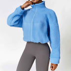 Winter outdoor running fitness warm polar fleece jacket zipper lamb fleece sports jacket