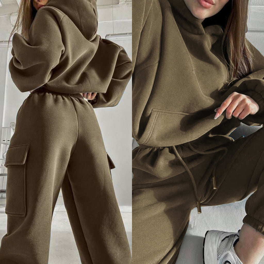 Women's Hoodie Set – Cropped Hoodie & Cargo Joggers Tracksuit