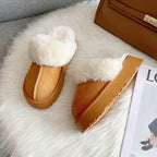 Platform Fur Cuff Slippers – Women's Suede Winter House Shoes