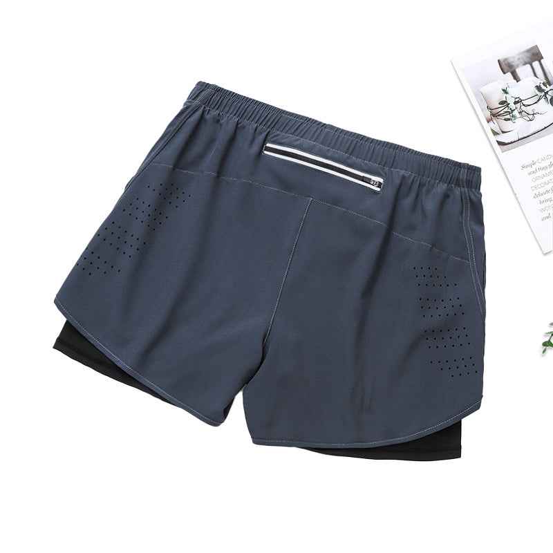Fake Two Piece Double Layer Sports Shorts, Quick Drying, Breathable, Anti Glare Running, Training, Fitness Shorts, Summer Mens