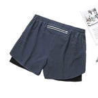 Fake Two Piece Double Layer Sports Shorts, Quick Drying, Breathable, Anti Glare Running, Training, Fitness Shorts, Summer Mens