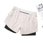 Fake Two Piece Double Layer Sports Shorts, Quick Drying, Breathable, Anti Glare Running, Training, Fitness Shorts, Summer Mens