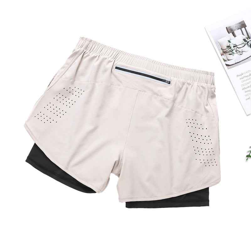 Fake Two Piece Double Layer Sports Shorts, Quick Drying, Breathable, Anti Glare Running, Training, Fitness Shorts, Summer Mens