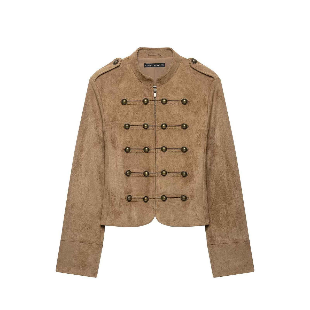 Suede Texture Rope Knot Button Zipper Jacket for Women