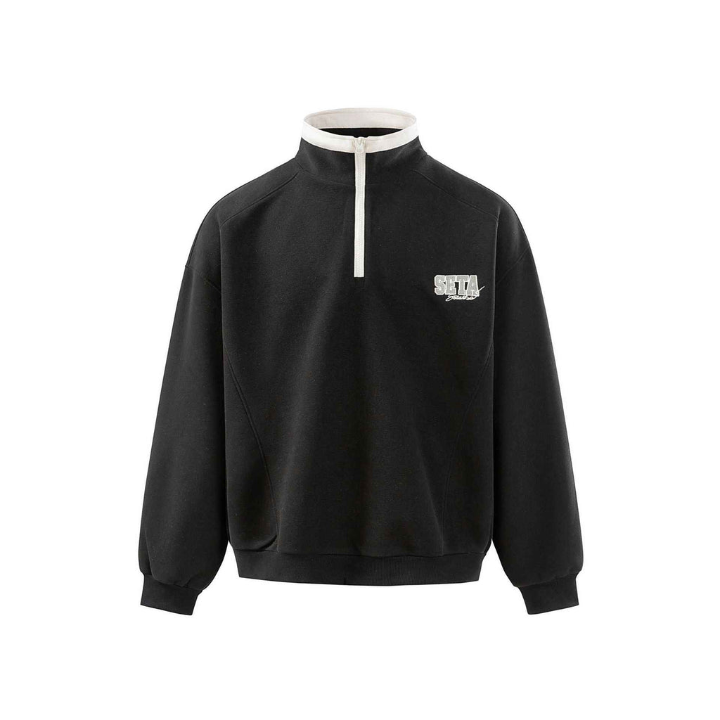 Men's Half Zip Sweatshirt – Loose Fit Contrast Collar Pullover
