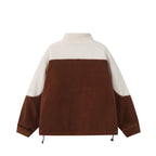 Jacket with Fleece Lining Color-blocked Stand-up Collar Casual and Versatile
