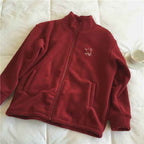 Double sided fleece jacket for women autumn and winter semi high neck zipper cardigan hoodie for women
