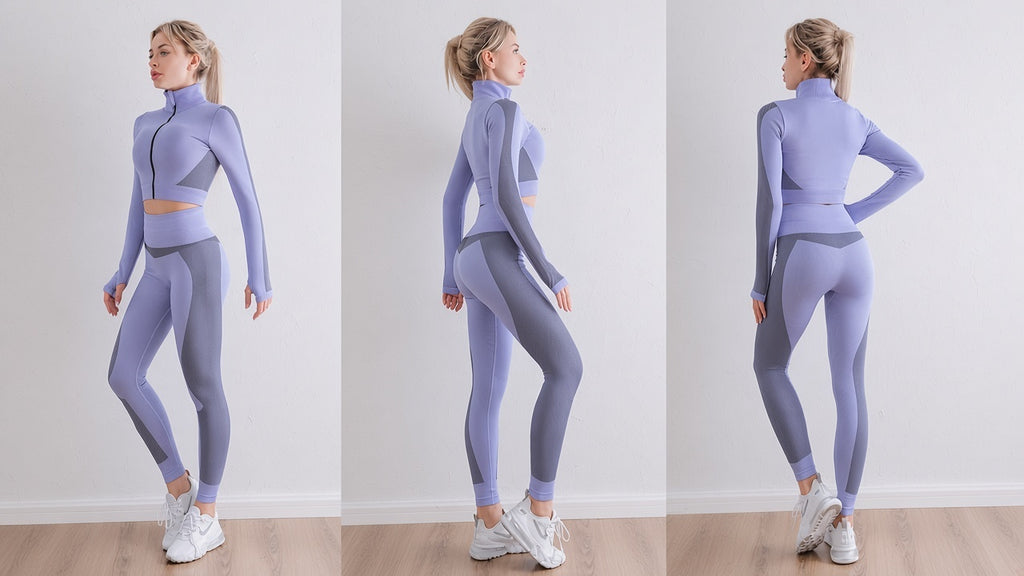 Seamless Zip Up Gym Set – Women's Two-Piece Running & Yoga Wear