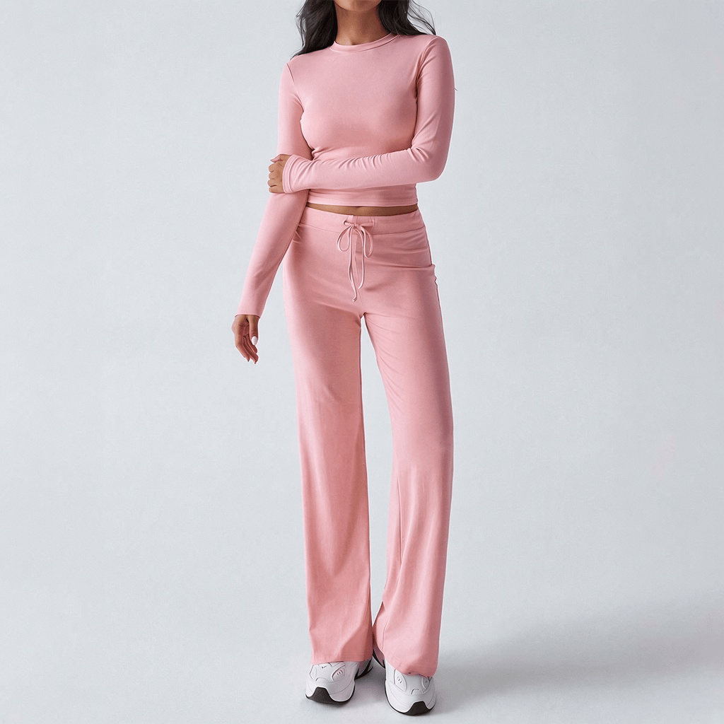 Long Sleeve Flare Pants Set – Women's Crop Top & Trouser Set